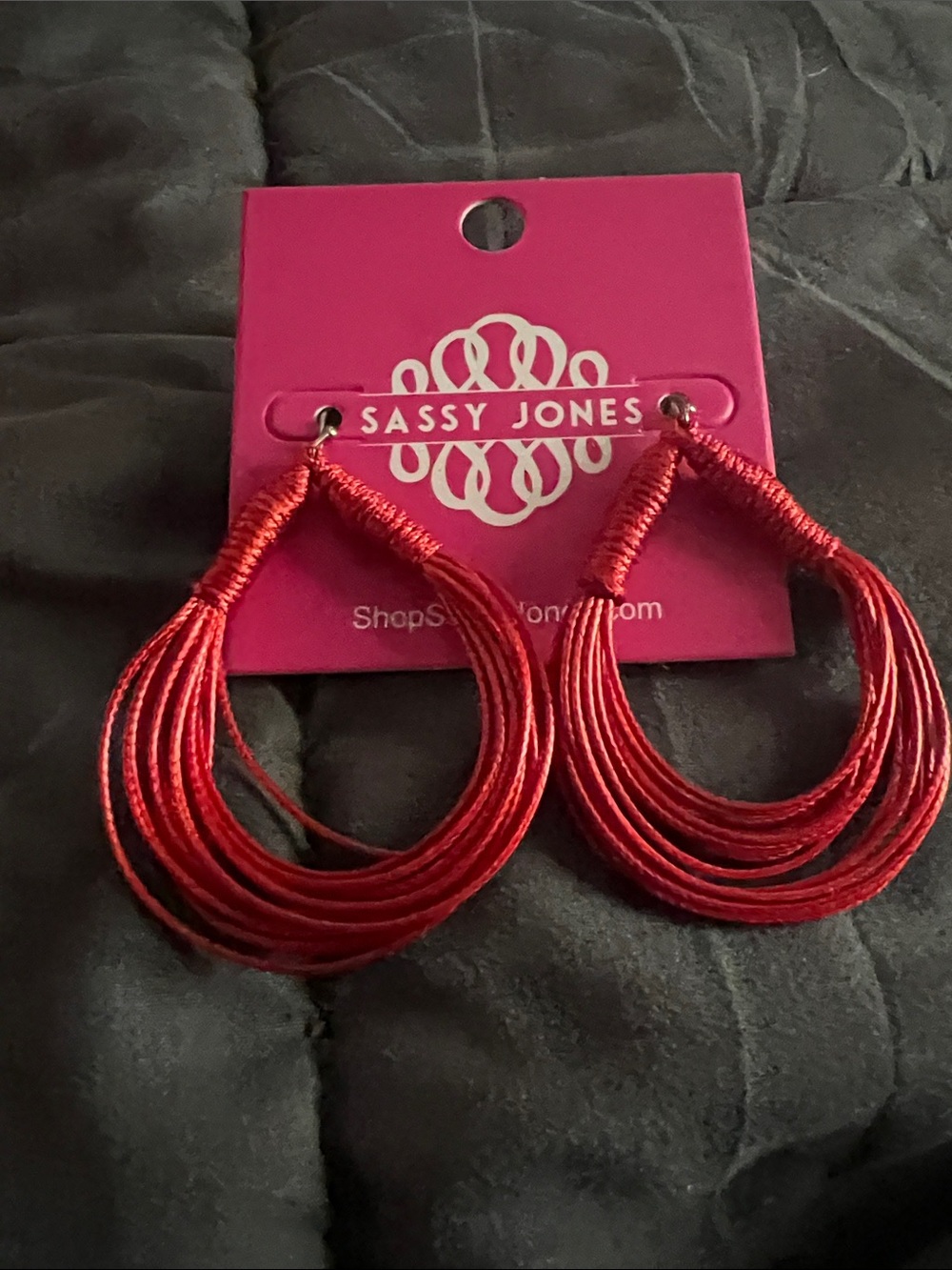 Sassy Jones vintage Malika Bright Red Multi-Loop Thread Drop Earrings